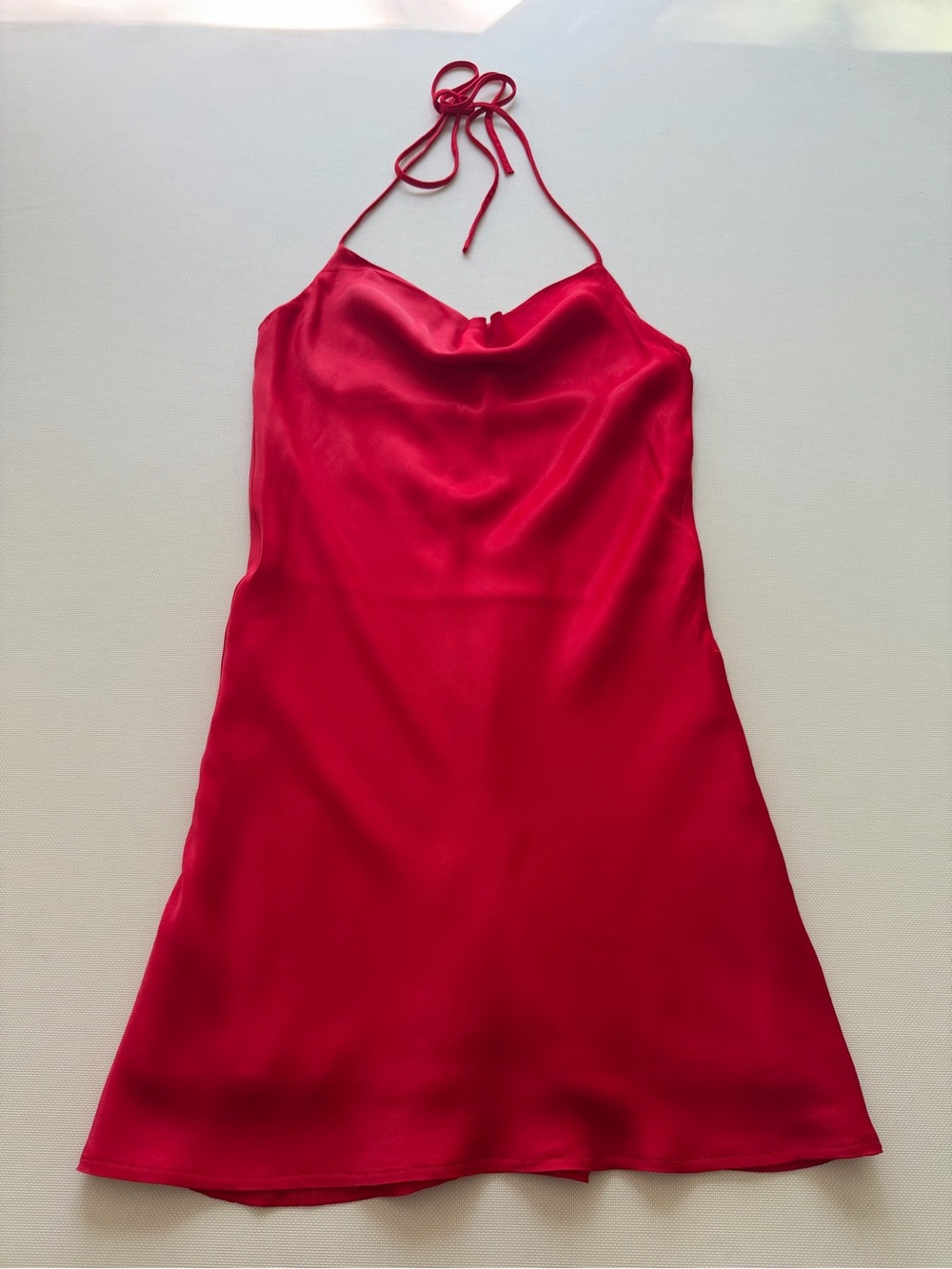 Zara Red Satin Halter Mini Dress with Cowl Neck